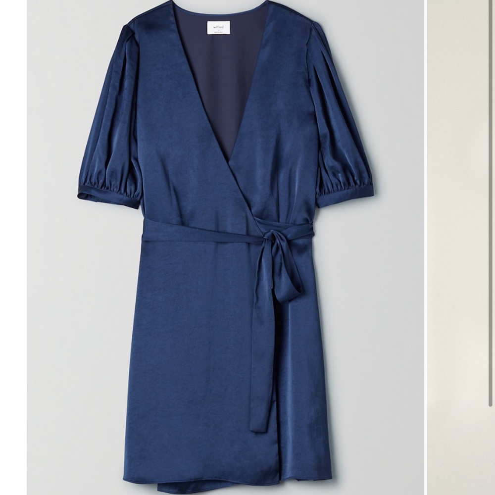Aritizia Blue silk puff sleeve dress